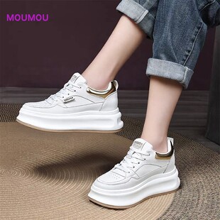 小白鞋女2025春夏新款爆款春季休闲内增高厚底鞋子真皮配裙子女鞋