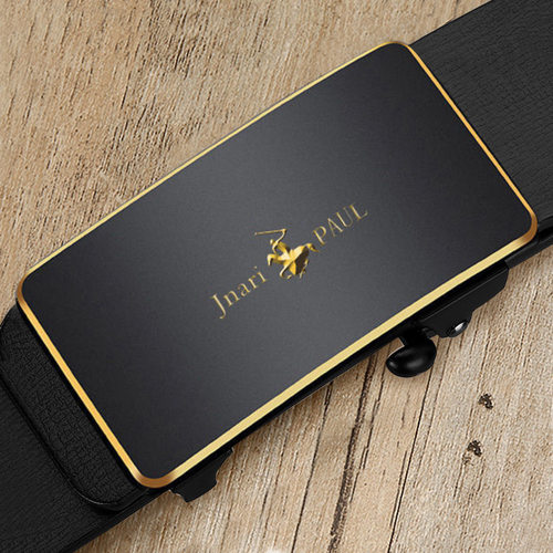 男士黑色自动扣无牙内穿皮革腰带