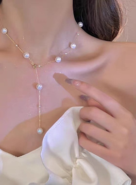 925银满天星项链流苏珍珠颈链感百搭女士气质轻奢锁骨链
