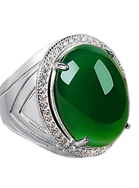 新品霸气绿玉髓戒指925银戒指 多款简约大气活口和田玉石指环