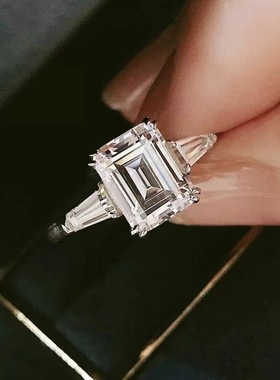 大号莫桑石方糖冷淡风公主方开口戒指感轻奢百搭时尚指环