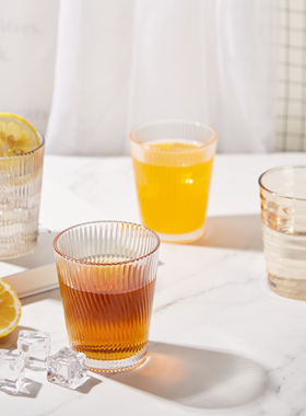 ROUPA罗派竖纹玻璃杯钢化水杯防爆果汁咖啡杯彩色圆形商用耐高温