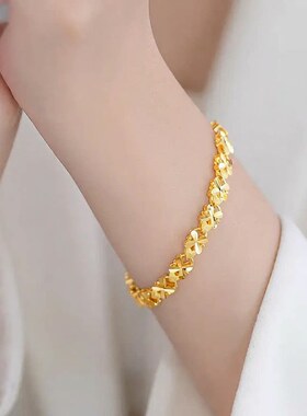 沙金黄色幸运草手链女款