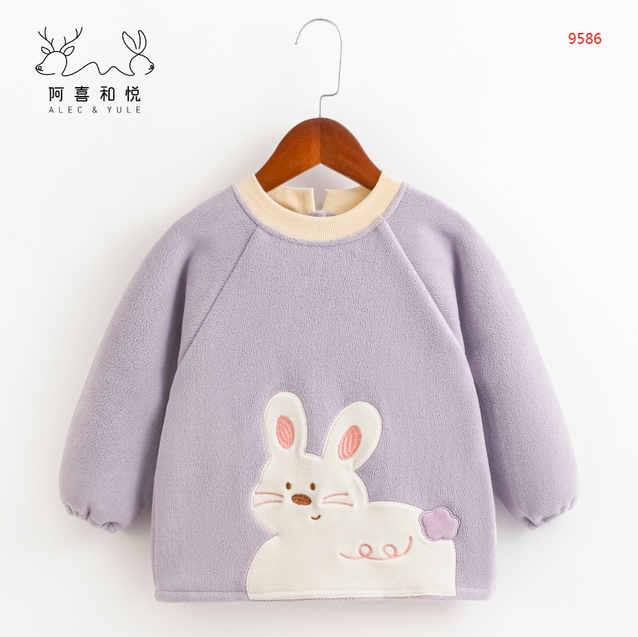 阿喜和悦女宝宝加厚保暖绒罩衣防脏保暖护衣毛茸茸柔软反穿衣冬