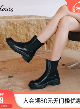 73hours女鞋苏荷街头秋冬新款厚底烟筒靴时髦短靴切尔西靴子女