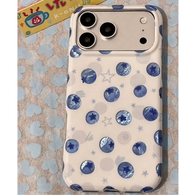 镭射蓝莓适用IPhone17promax古早手机壳苹果17pro韩系ins风17新款16情侣16PM大孔15小众不撞壳保护壳