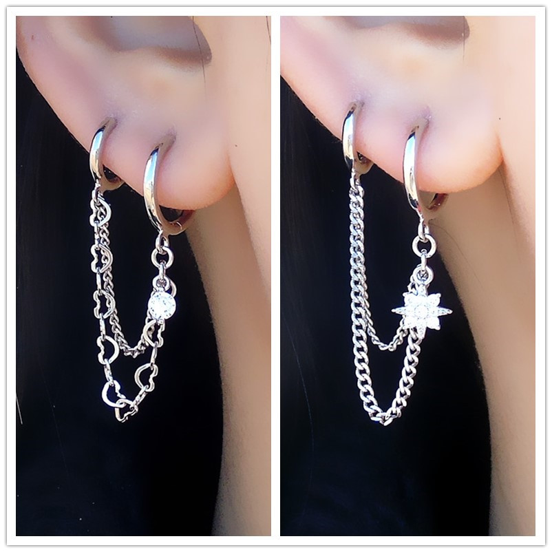 s925通体纯银双耳洞耳骨圈耳坠