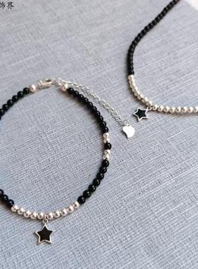 925纯银黑玛瑙银珠男女手链项链