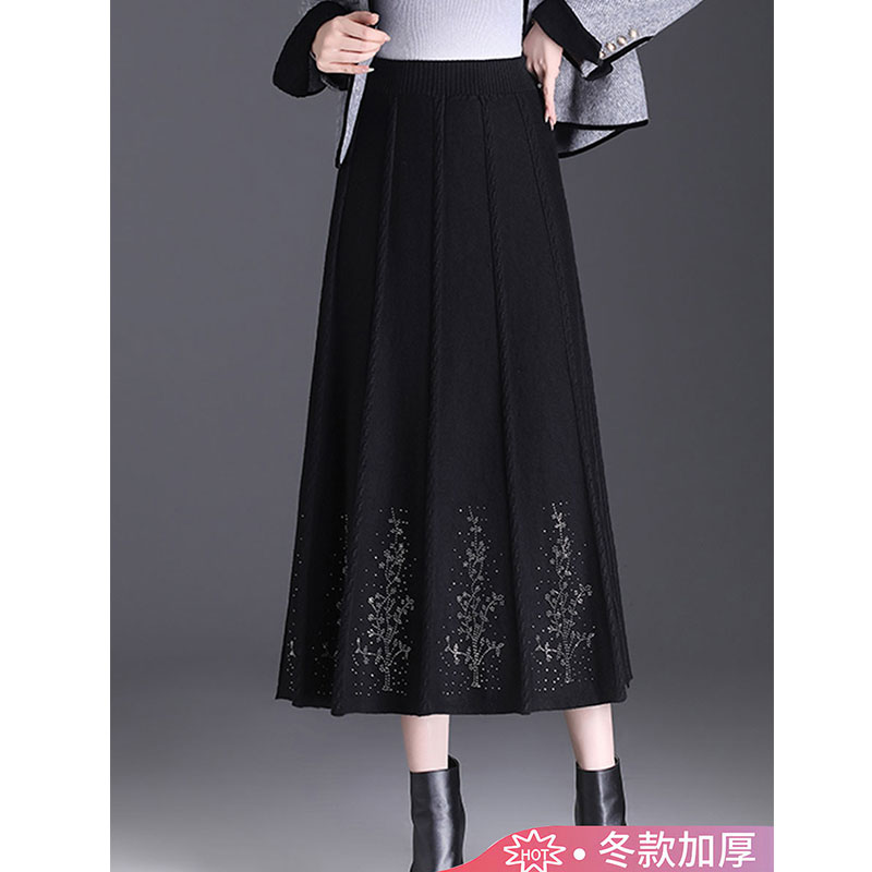 A字伞裙长款毛线针织半身裙女士妈妈加厚秋冬款2025新款裙子冬裙