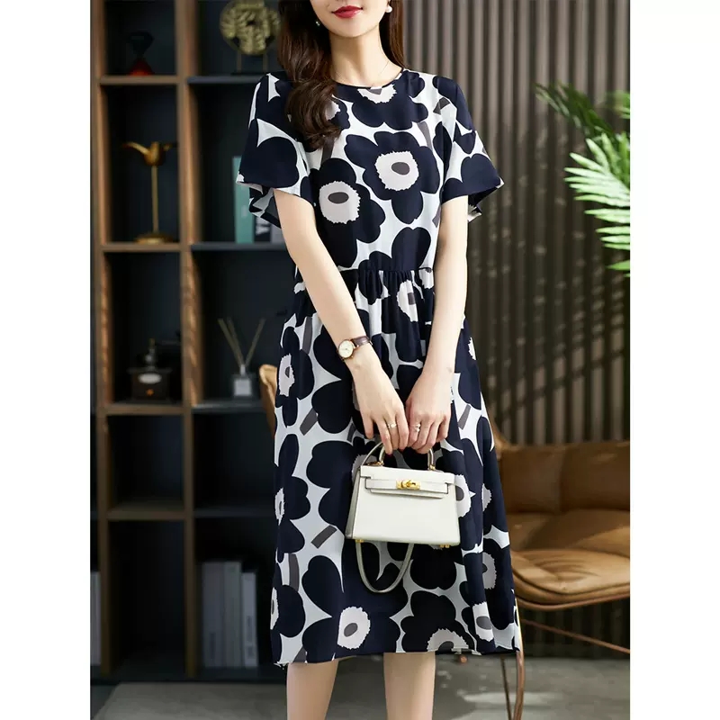 宽松大码真丝桑蚕丝太阳花印花