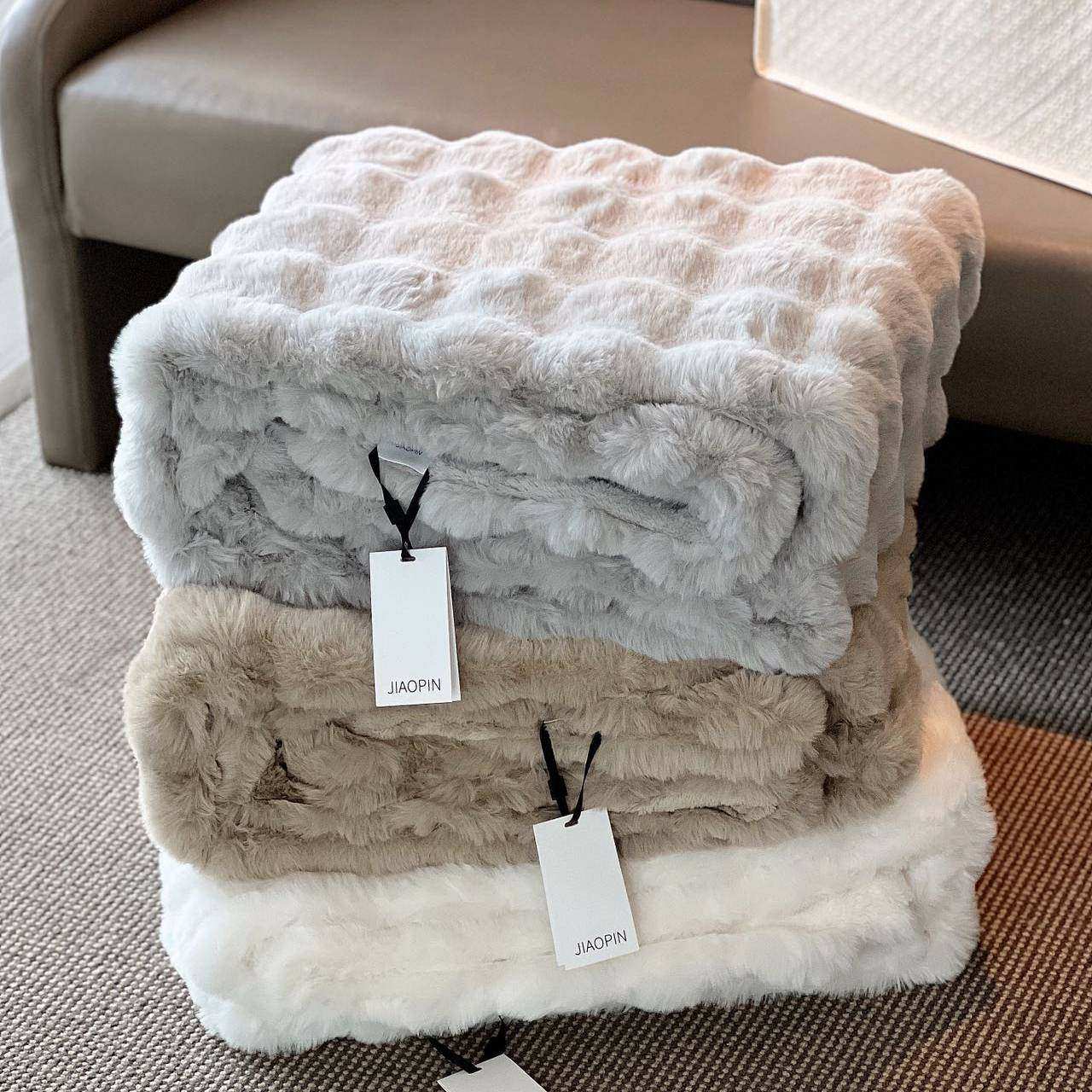 蕉品轻奢兔毛绒毯子长毛皮草办公室披肩单人午睡沙发毯高级盖毯,床上用品,休闲毯/毛毯/绒毯,淘宝优惠券,粉丝福利购,淘宝优惠卷