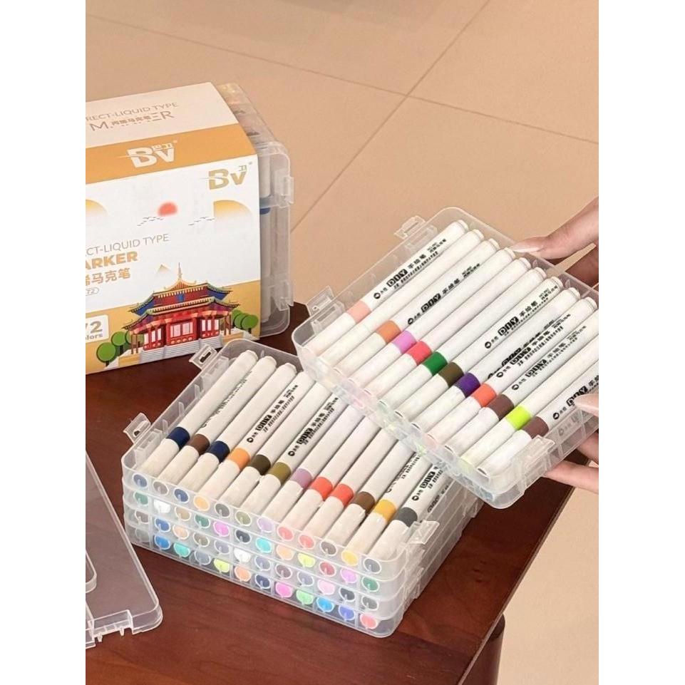 BV巴卫双头丙烯马克笔72色水彩笔小学生美术画画幼儿园儿童节礼物