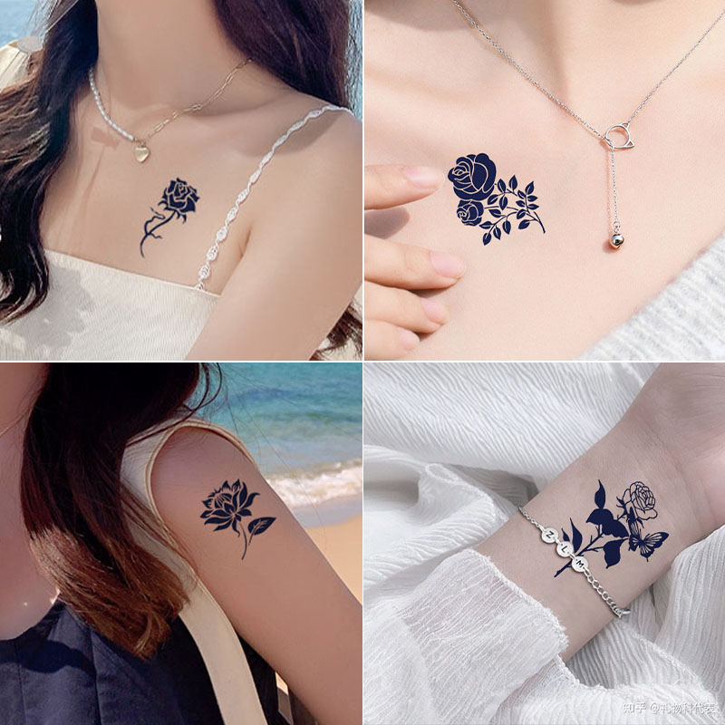 草本纹身贴防水女持久仿真花朵蝴蝶锁骨胸前脚踝小图案遮疤半永久