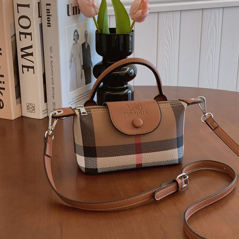 欧美时尚复古小包2025新款百搭休闲迷你手提饺子包格子格纹斜挎包