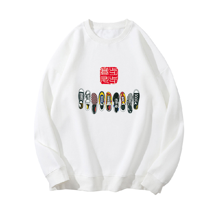 新中式步步高升LOGO印花图案休闲纯棉宽松加大无帽加绒卫衣秋冬装