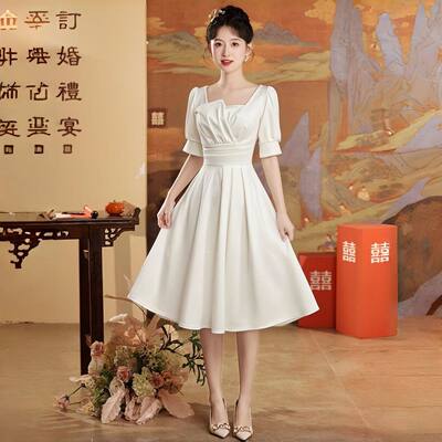 领证登记小白裙日常可穿轻婚纱夏