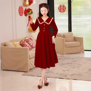 回门服新娘平时可穿敬酒服结婚当天便装 订婚礼服裙日常连衣裙 秋季