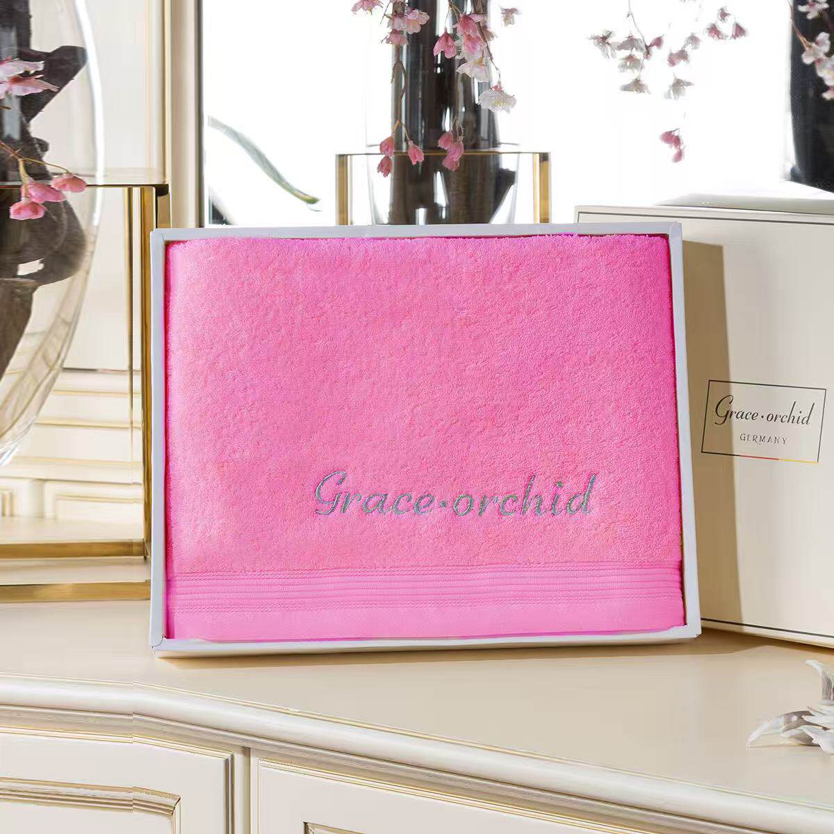 洁丽雅兰 纯棉单条装浴巾礼盒套装送礼团购485克加厚浴巾