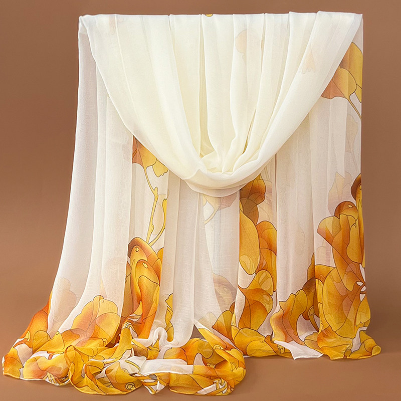 鳄鱼皱丝巾新款秋冬季女士百搭围巾印花时尚长款洋气防晒披肩纱巾