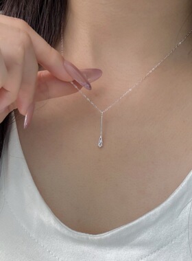 S925纯银水滴钻一字项链女轻奢简约精致韩系小众百搭垂坠锆石颈链