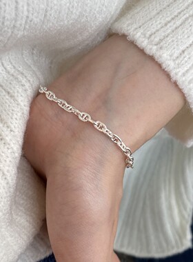 S925纯银猪鼻子手链女ins韩系冷淡风小众百搭气质通勤可叠戴手饰