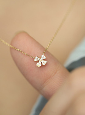 幸运四叶草花瓣项链925纯银镀14k金日式锁骨链小众轻奢小红书新款