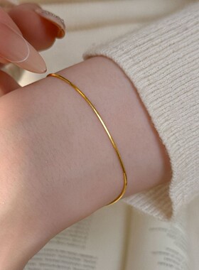 s925纯银18k金手链ins冷淡风小众设计百搭通勤叠戴素链细蛇骨手饰