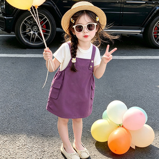 女童套装2026夏季新款女孩韩版洋气简约T恤背带裙两件套休闲时尚