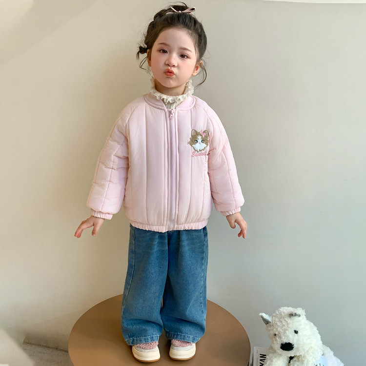 女童冬季加厚保暖棉衣2025新款女孩可爱猫咪上衣休闲百搭棉服外套