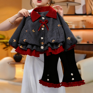 女童拼接外套喇叭裤两件套2025冬季新款女孩加绒加厚保暖洋气套装