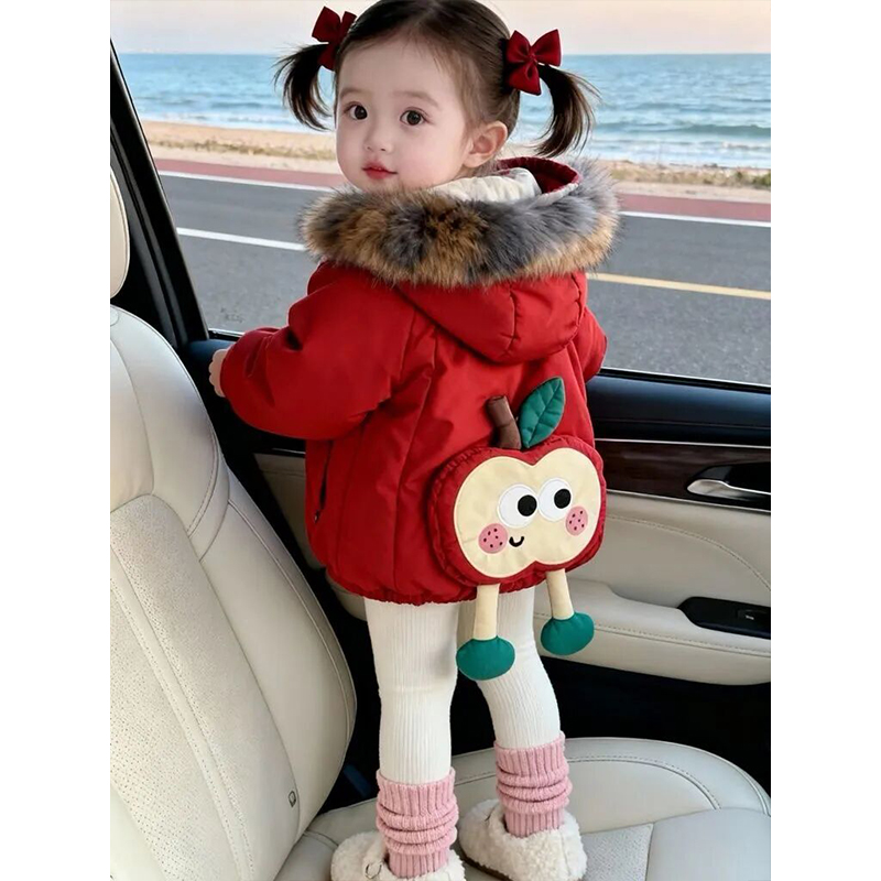 女童毛领连帽羽绒服2025新款外套