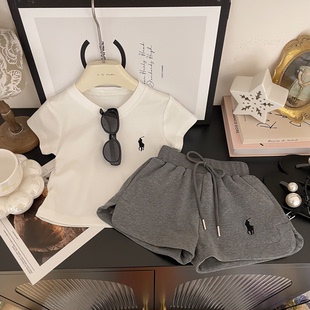 女童夏季短袖套装2026夏季新款儿童刺绣T恤小童运动会短裤两件套