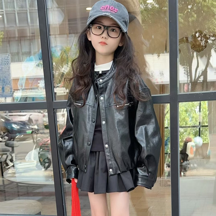女童皮衣外套秋季2025新款洋气儿童秋装中小童休闲酷帅女孩夹克衫