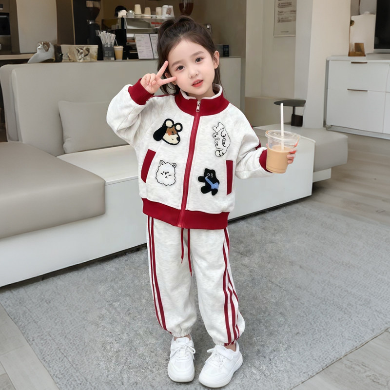 女童运动套装2026春季新款小女孩韩版洋气时髦可爱卡通休闲两件套