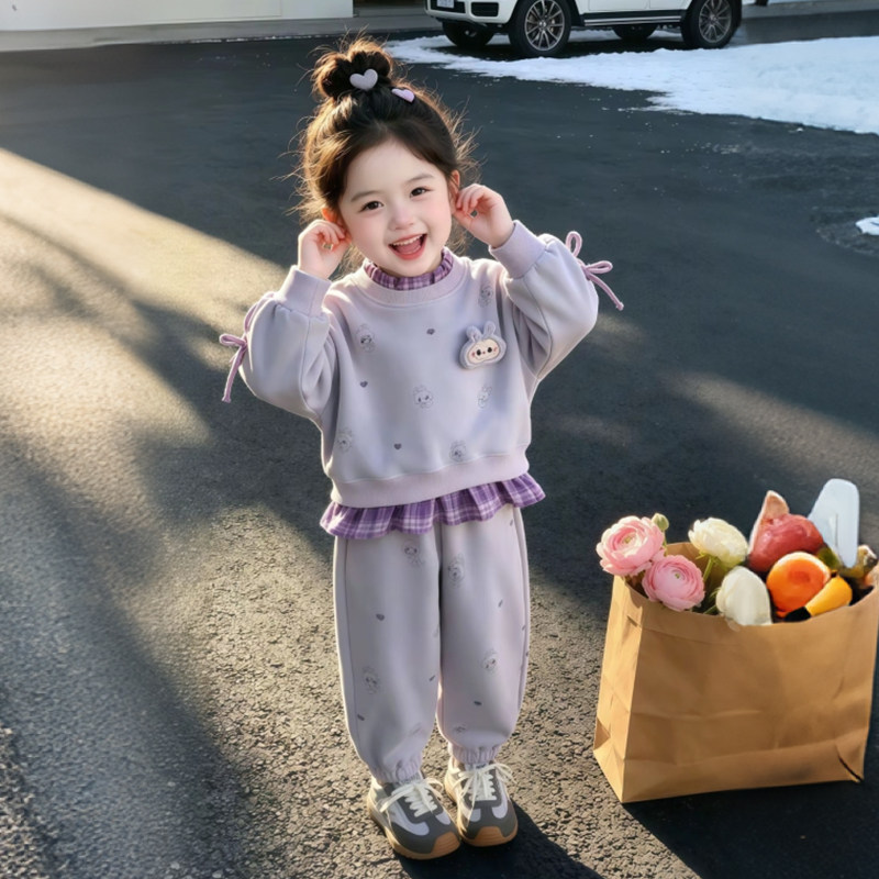 女童秋季卫衣套装2026新款女孩韩版洋气时髦中小童休闲运动两件套