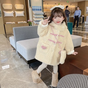 女童加绒外套韩版时髦洋气冬装儿童大衣小女孩冬季加厚保暖毛毛衣