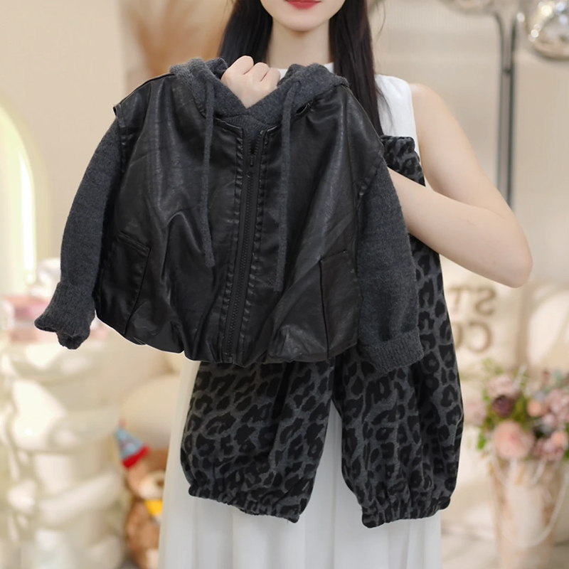 女童2025秋季新款套装小女孩马甲打底衫豹纹裤三件套休闲时尚穿搭