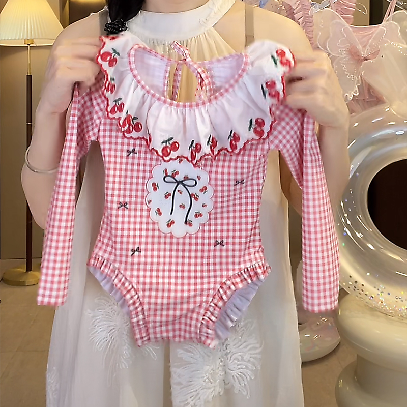 女童长袖泳衣洋气游泳服2025新款