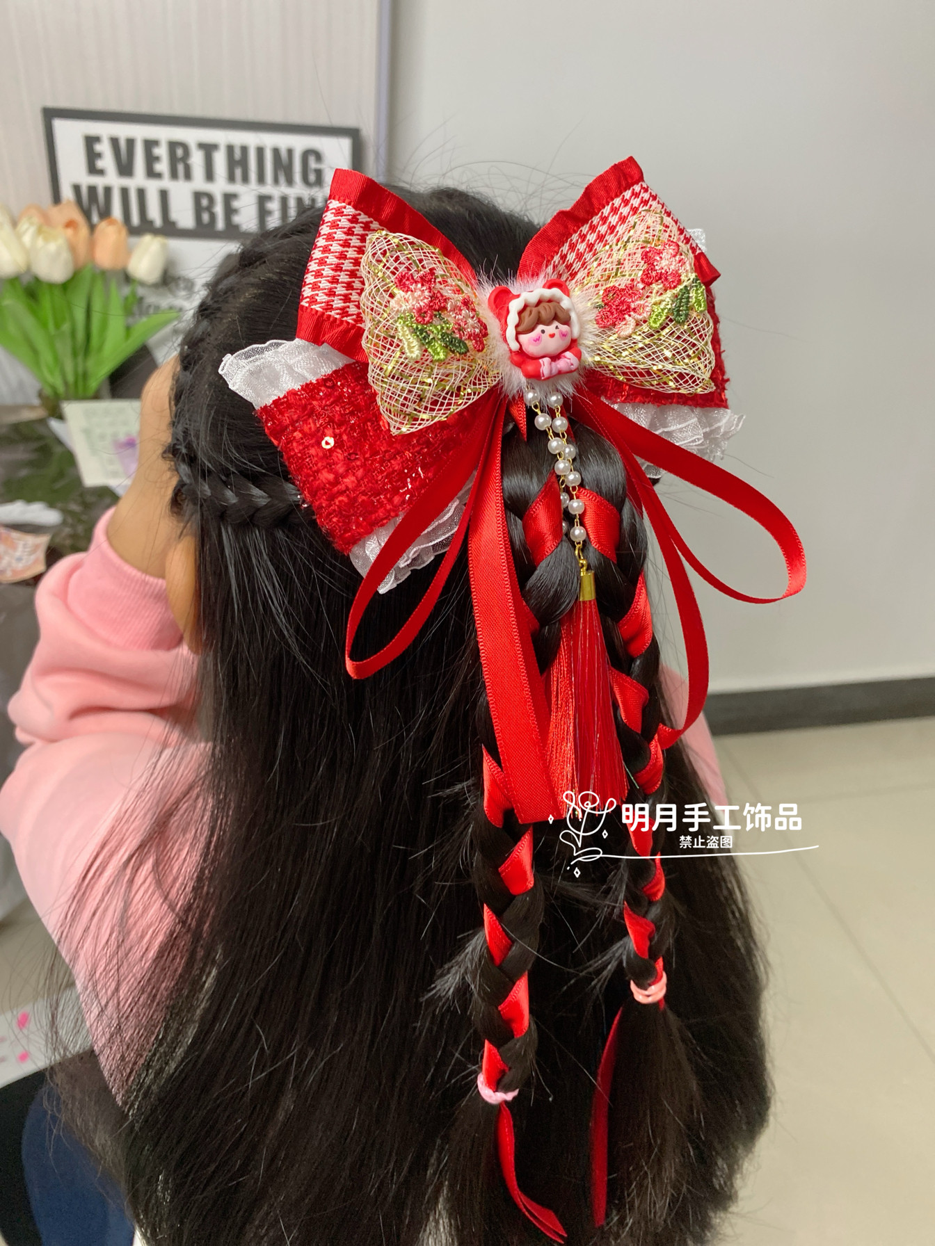 洋气蝴蝶结发夹儿童春夏新款喜庆发夹头饰公主风小女孩后脑勺头花