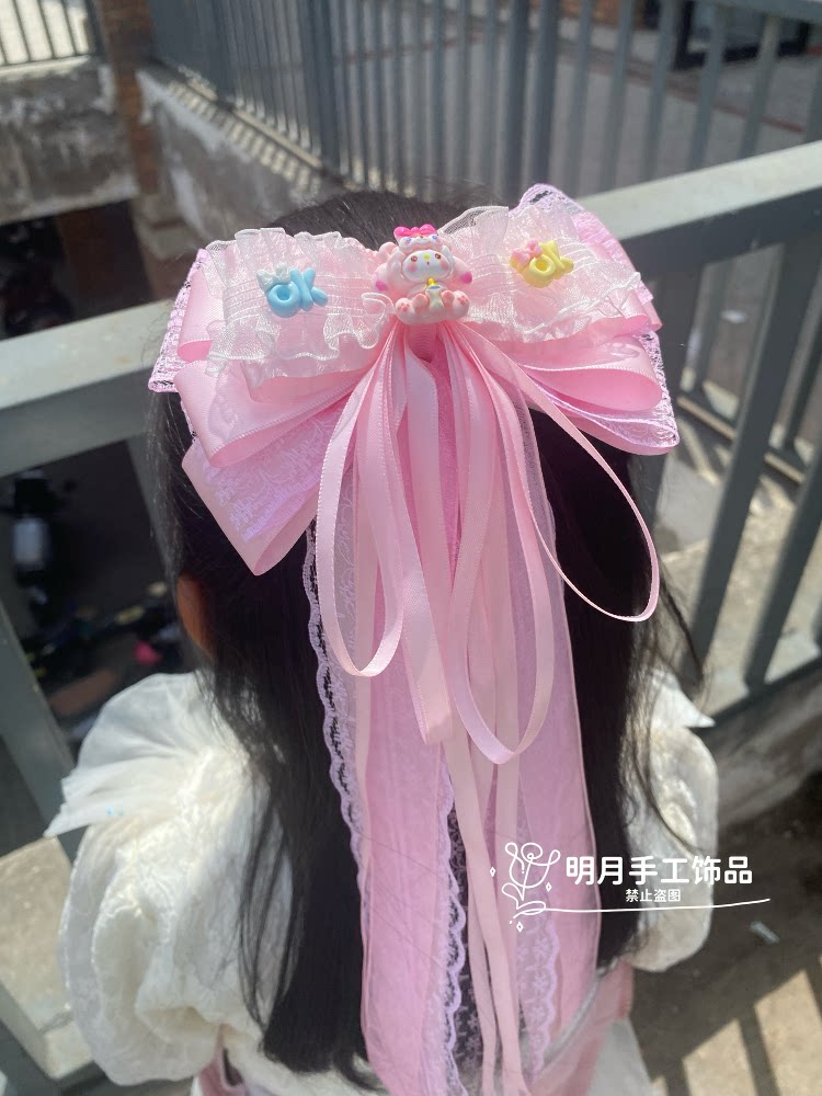 儿童库洛米飘带发夹女童小公主三丽鸥蕾丝蝴蝶结头饰宝宝发卡头花