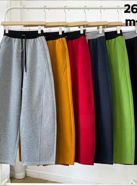 2026新款春秋爆款红色裤子女款弯刀卫裤休闲宽松运动阔腿烟管长裤