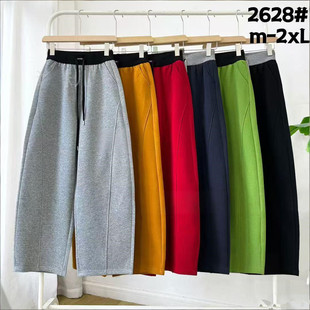 2026新款春秋爆款红色裤子女款弯刀卫裤休闲宽松运动阔腿烟管长裤