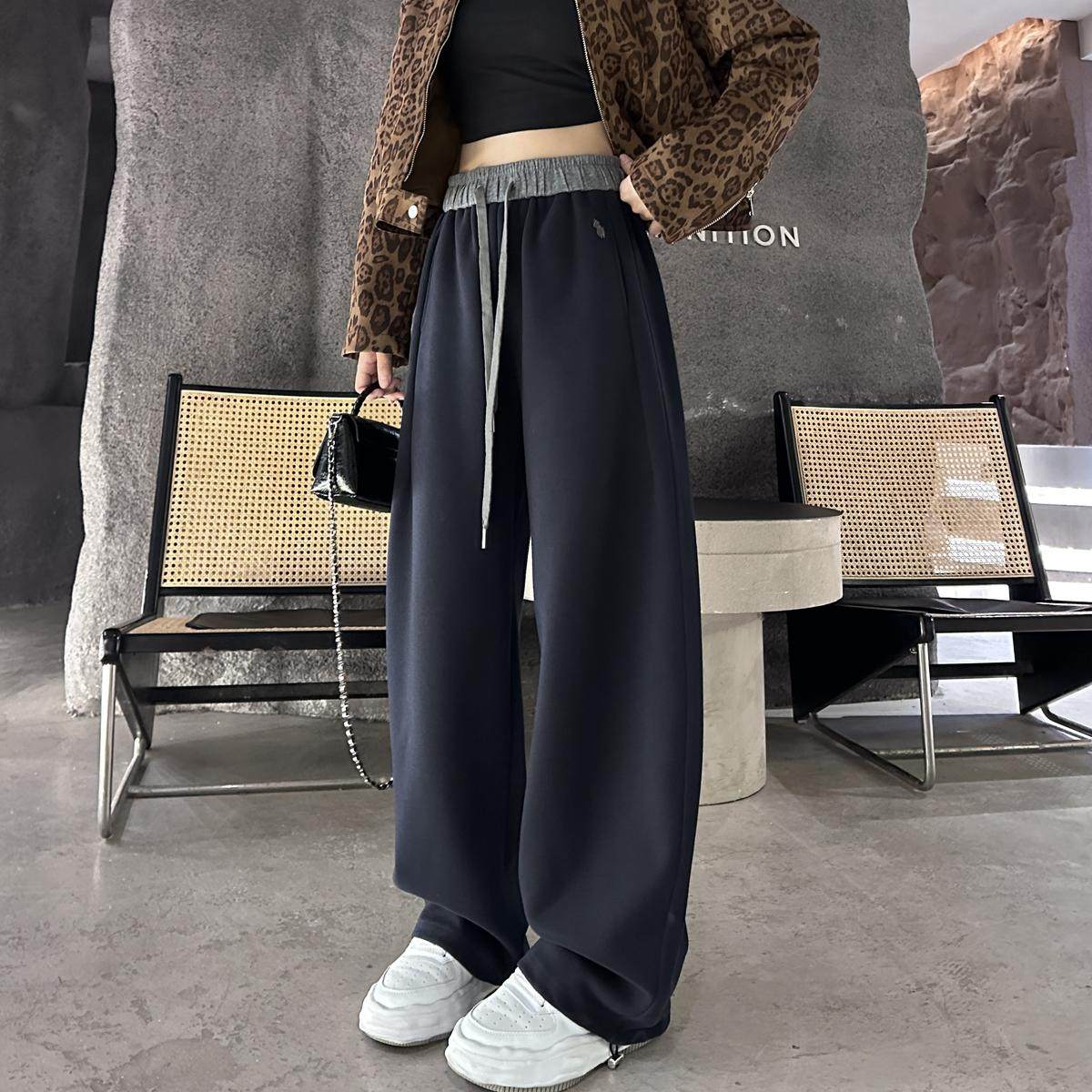 运动裤女款2025冬季新款时尚刺绣加绒弯刀裤高腰百搭直筒休闲卫裤,女装/女士精品,卫裤,淘宝优惠券,粉丝福利购,淘宝优惠卷