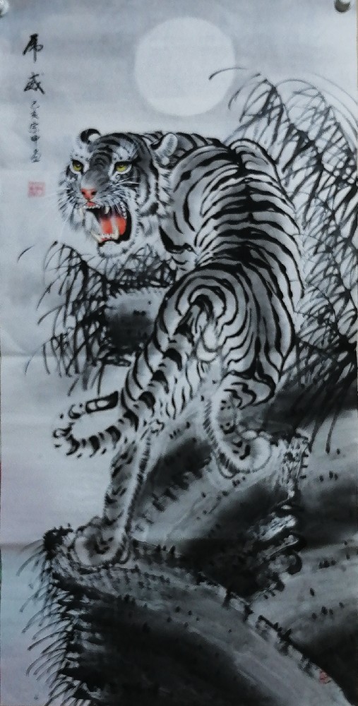 老虎挂画国画手绘可软裱