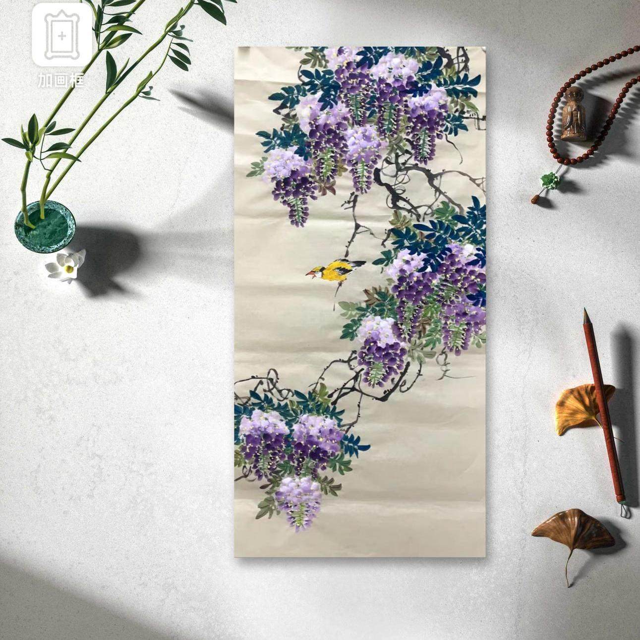 紫气东来挂画紫藤国画中式装饰画