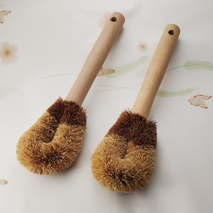 厨房洗锅刷 实木椰棕毛纤维刷长手柄洗锅碗碟清洁刷锅刷子不粘油