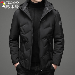 啄木鸟男士羽绒服男款冬季2025新款休闲短款防寒加厚保暖连帽外套