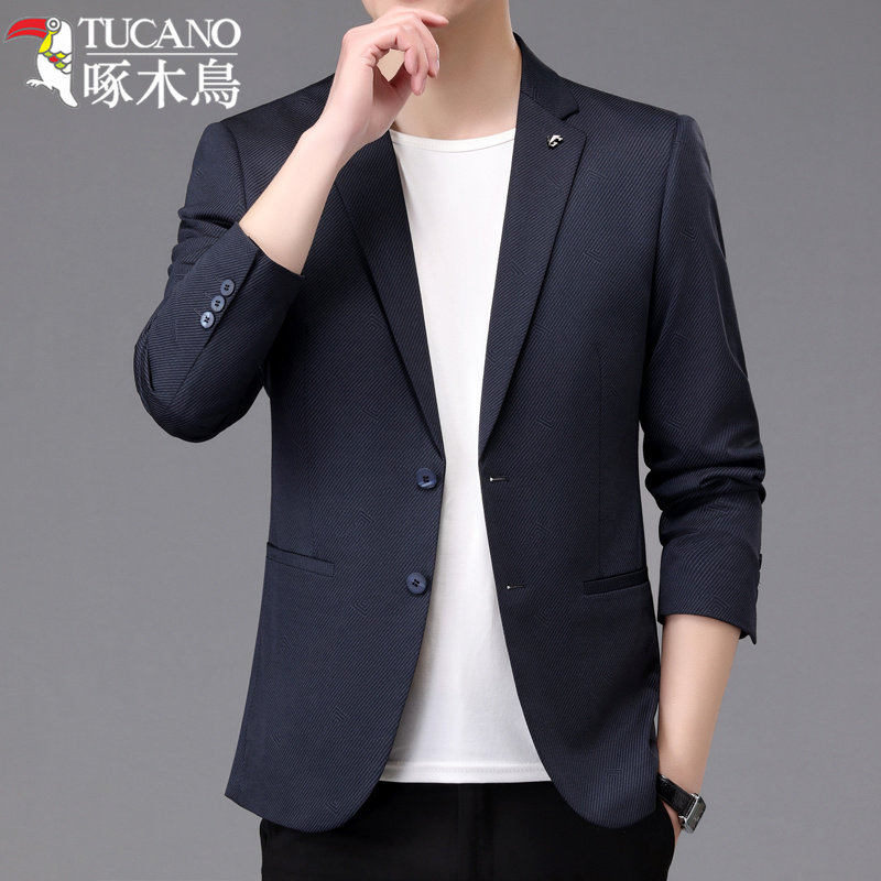 啄木鸟男装休闲小西装春秋男士韩版修身薄款西服时尚单西潮流外套