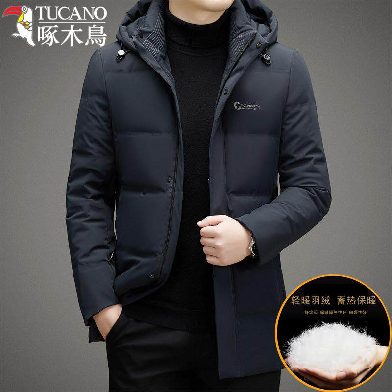 啄木鸟男士羽绒服中长款2024新款加厚冬季中青年爸爸商务休闲外套