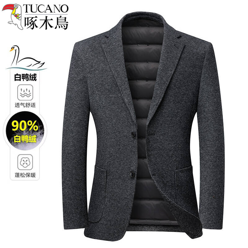 啄木鸟羊毛西装男款2025新款冬单件上衣西服加厚商务羽绒服外套男